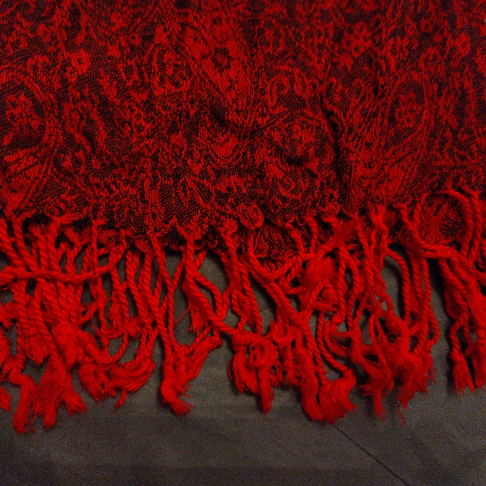 Red  and black paisley design scarf that feels like cashmere